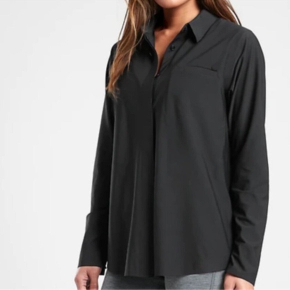 Athleta Urbanite Black Button-Down Collared Shirt | XXS - Picture 2 of 11